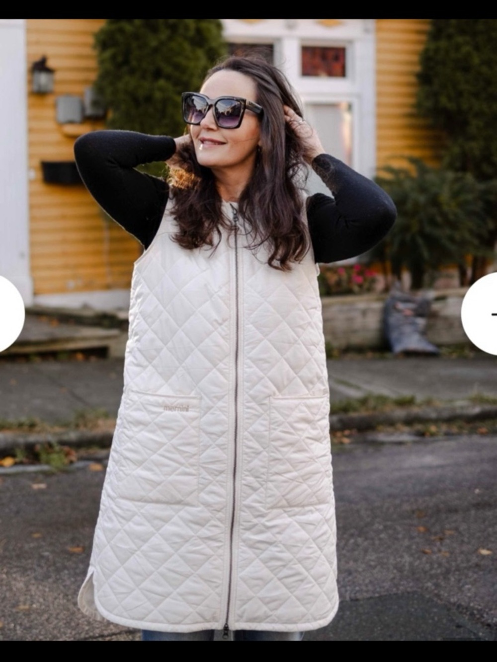 Mernini Quilted Sleeveless Long Puffer Vest - Cream
